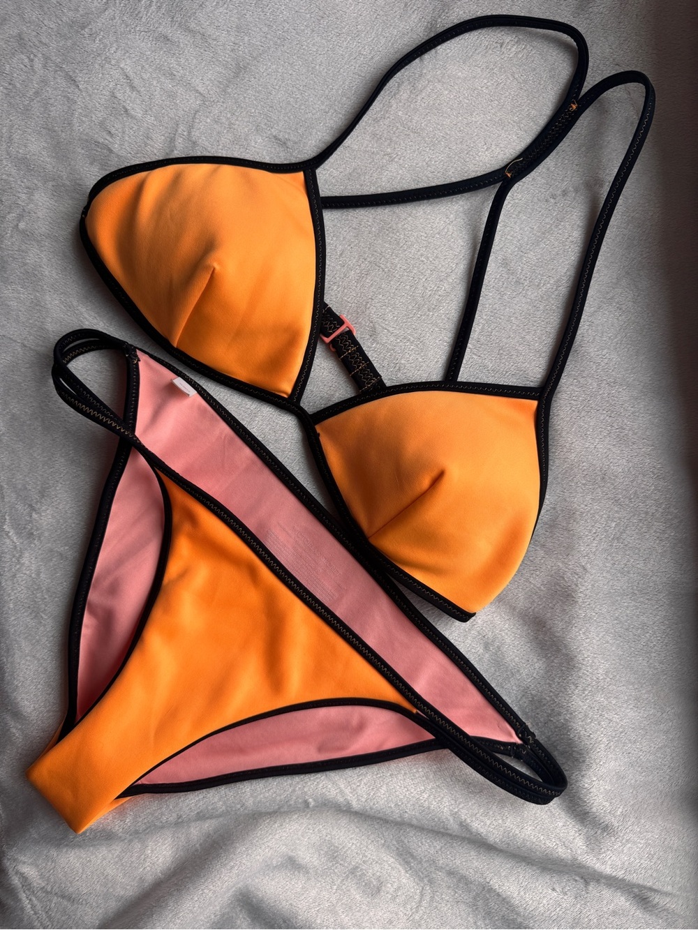 Vintage Victoria's Secret Orange and Pink Contrast Bikini with Black Trim